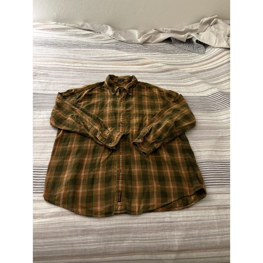 Timberland Weathergear Brown Plaid Rugged Fit Button Up LongSleeve Flannel Large